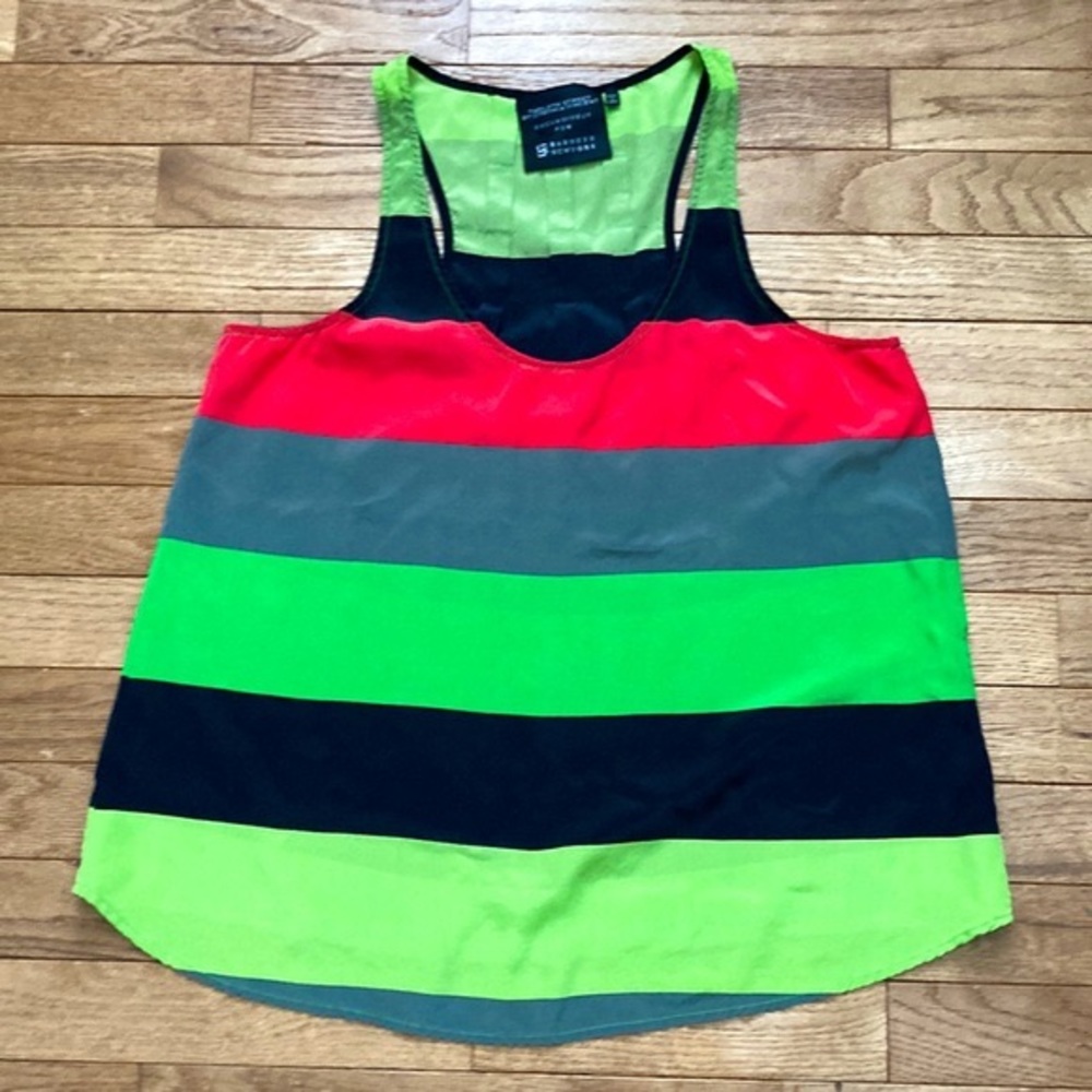 Barney’s New York Racerback Silk Women’s Tank sz small Bold Stripes